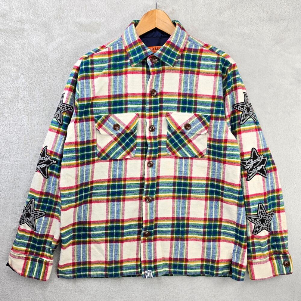 Studio Seven Flannel Shirt Mens XL Long Sleeve Star Patch Cotton Grunge
